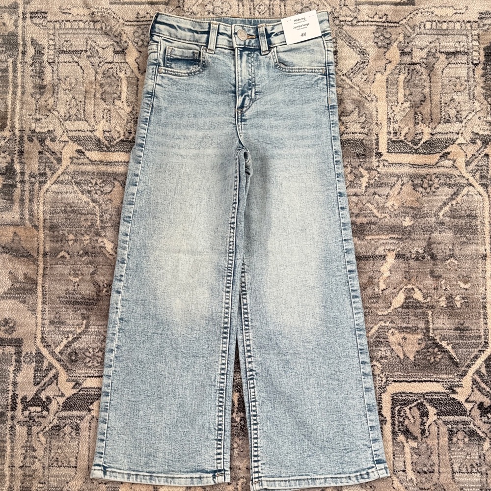 H&M Girls Light Blue Stretchy Soft Wide-Leg Jeans